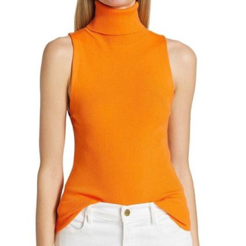 ALICE + OLIVIA ORANGE SLEEVELESS MOCK NECK TOP | xs